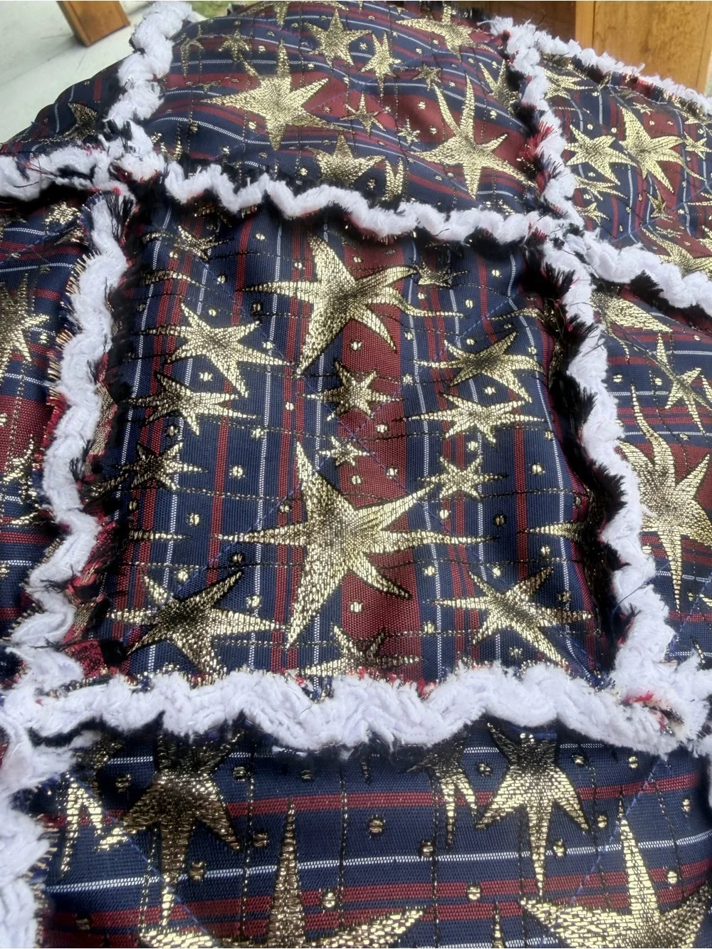 Handmade rag quilt Red, White and blue American Flag Quilted Bed Throw